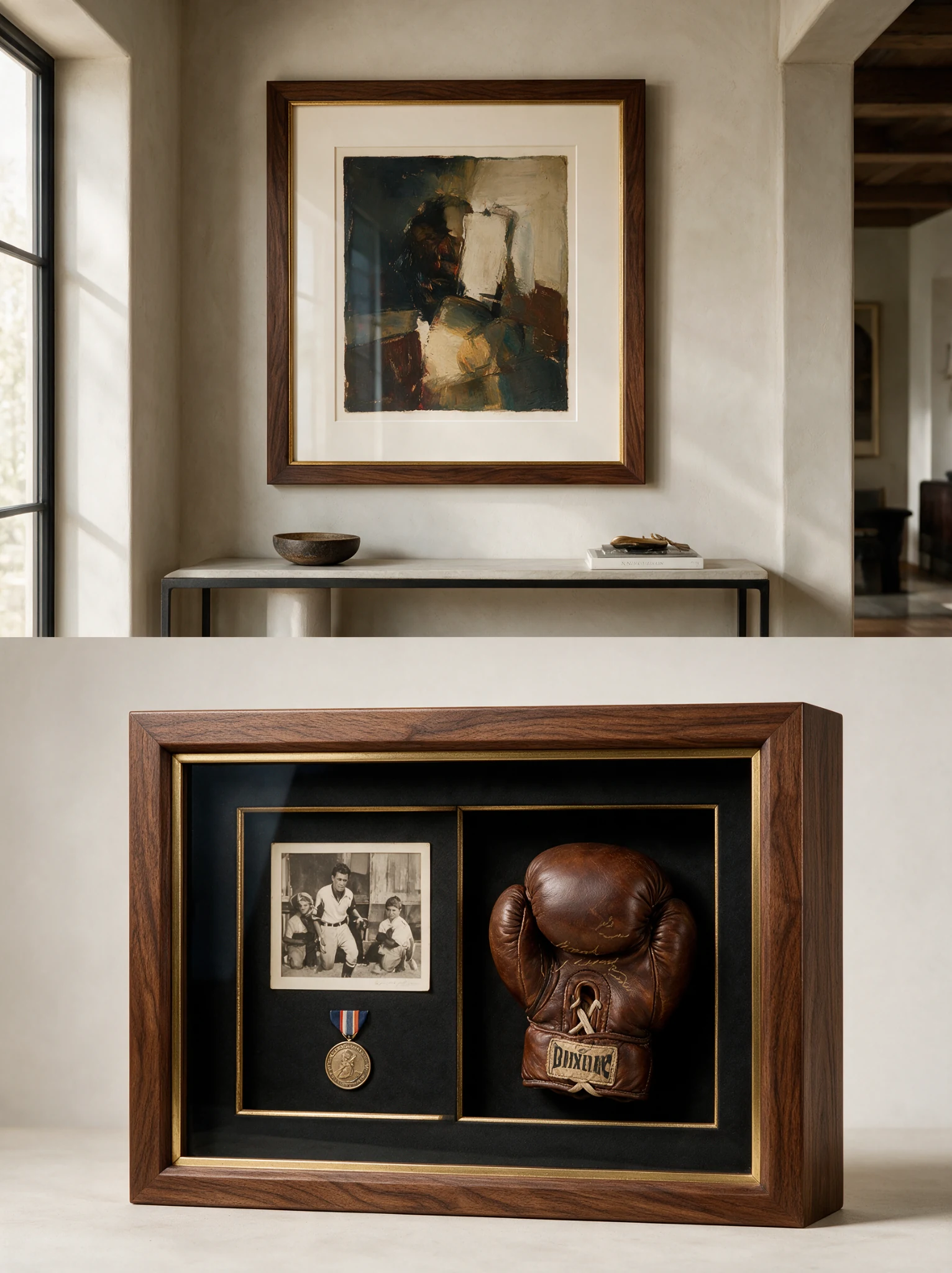 Custom memorabilia shadow box with dimensional objects