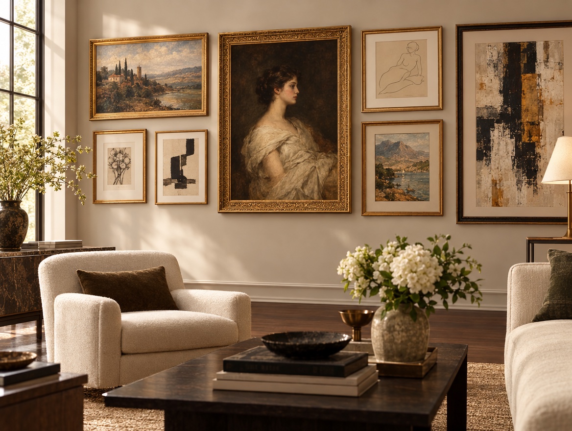 Curated framed artwork in a warm interior for the Masten Journal