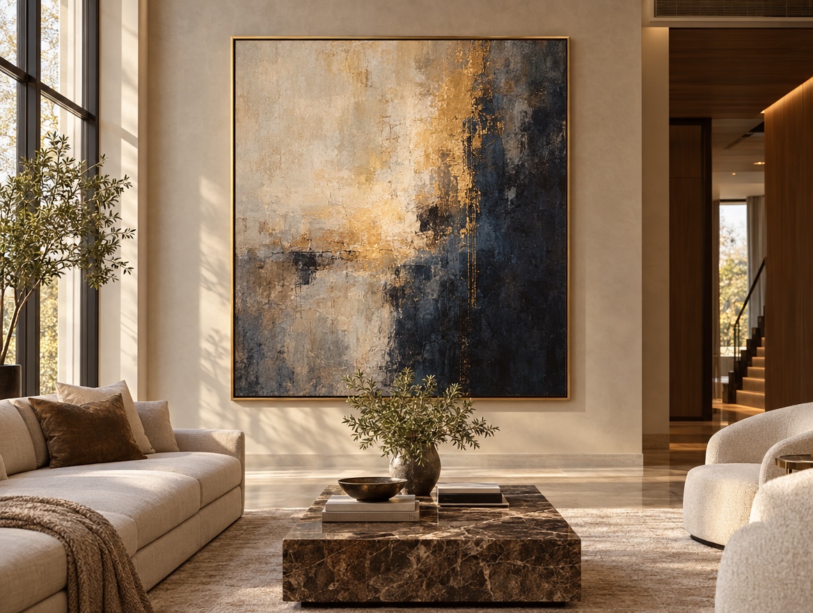 Oversized statement artwork framed in a refined interior