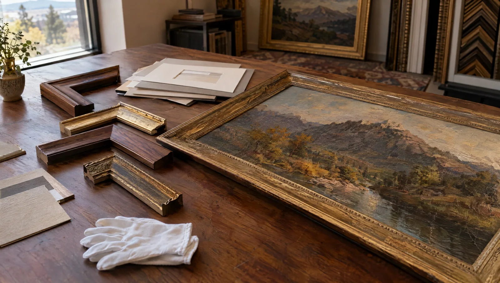 Original artwork being evaluated with premium frame samples