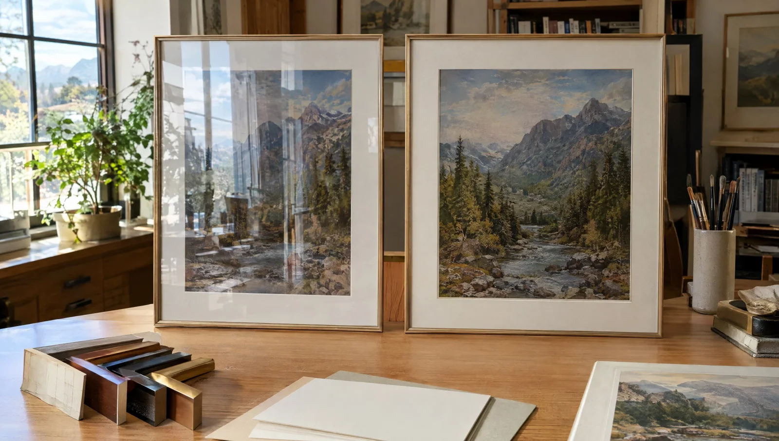 Side-by-side custom framing glazing comparison